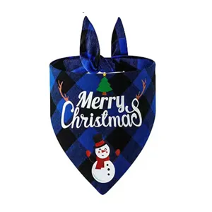 Weihnachten Haustier Halstuch Detail, blauer Karomuster Hundezubehör mit Schneemann Druck