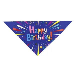 Blaue Haustier Geburtstag Halstuch Detail mit buntem Feuerwerk und festlichem Text gedruckt.