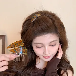 Acetate blue brown triangle hair comb clip stylish tortoiseshell hair accessory for women.