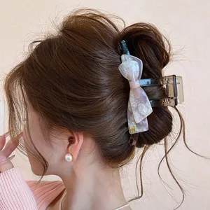 Molletta per Capelli a Pinza con Fiocco in Acetato Stile Coreano Grande Fermaglio a Squalo per Donna Elegante Accessorio per Capelli