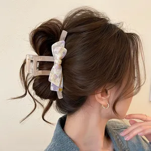 Molla per capelli con fiocco in acetato coreano donna, grande clip elegante per acconciature.