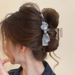 Molla capelli con fiocco in acetato stile coreano, elegante design marmorizzato per capelli folti.