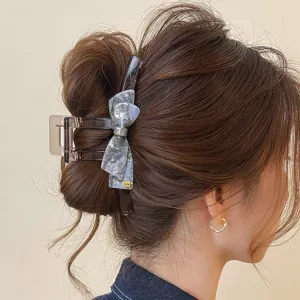 Pinza per capelli con fiocco in acetato coreana per capelli spessi, elegante.