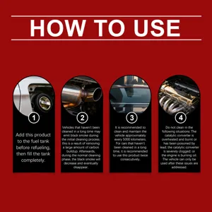 Catalytic converter cleaner usage instruction detail infographic showing step-by-step guidance.