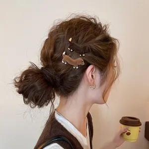 Cute dachshund velvet hair clip side hairpin for women, sweet styling accessory and daily wear.