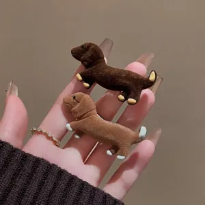 Velvet dachshund hair clips cute brown animal side hairpins for women and girls daily styling
