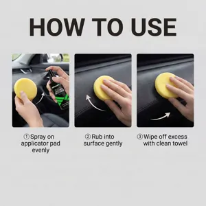 Detailed step-by-step instruction image showing how to use the car leather restorer spray effectively.