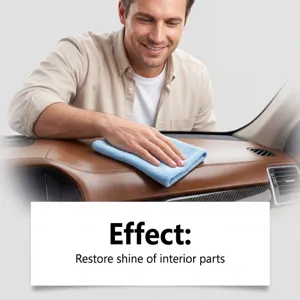 Car interior leather cleaner and care agent for dashboard shine restoration and maintenance.