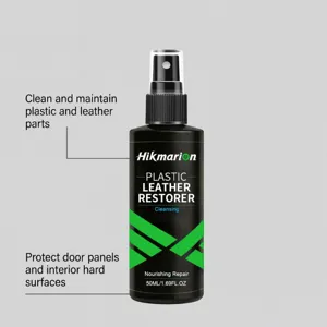 Detail view of Hikmarion car interior plastic and leather restorer spray bottle.