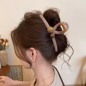 Eleganter PC Kunststoff Haarkralle Clip Mit Künstliche Perle Große Kaffee Braun Shark Kiefer Clip Für Dickes Haar Damen Kopfschmuck