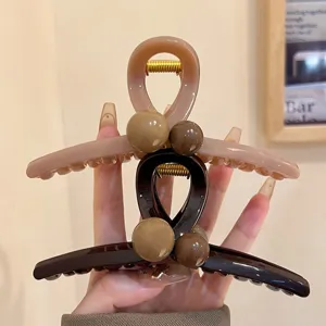 Braune geometrische Haarklammer mit Perlen große Haarkreuzklemme für dickes Haar Styling