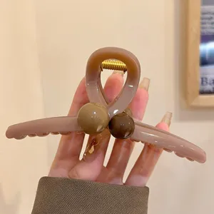 Grosse braune Haarklammer mit runden Perlen fuer dickes Haar elegant Haarschmuck.