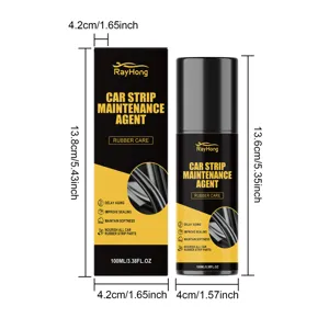 RAYHONG Car Strip Maintenance Agent 100ml rubber care detail view with precise dimensions.