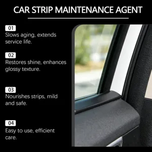 Car rubber strip maintenance agent, anti-aging and gloss restoring for car windows.