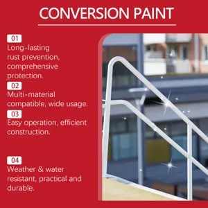 Metal rust conversion paint detail showing weather resistant protective coating features on railings.
