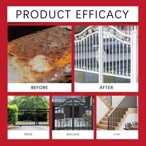 Metal rust paint detail showing rust removal before and after effect on iron gates and stairs.