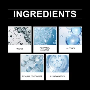 Infografica dettagliata degli ingredienti con componenti chimici e strutture molecolari chiare.
