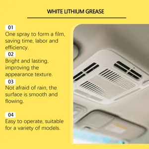 White lithium grease car interior care spray detail showing film-forming and lasting bright features.