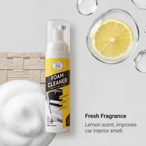 Detail view of the car interior foam cleaner featuring pump nozzle and fresh lemon fragrance.