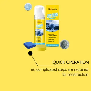 HOMONTH multi-purpose car interior foam cleaner set detail view showing bottle, box and tools.