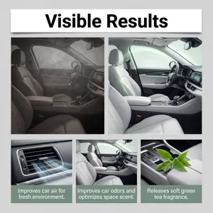 Vista di dettaglio dell'aria per auto e dell'effetto rinfrescante con fragranza di tè.