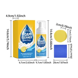 Rayhong foam cleaner set detail size display, 100ml liquid cleaner with sponge and cloth.