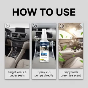 Homonth car odor eliminator spray with green tea scent, 100ml air freshener for vehicle.