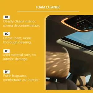 Car interior foam cleaner detail showing deep cleaning power, dense foam and mild material care.