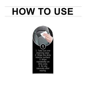 Guide d'utilisation étape par étape pour lingettes de nettoyage intérieur auto.