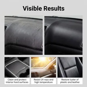 Car interior cleaner care agent detail showing before after cleaning plastic and leather surfaces.