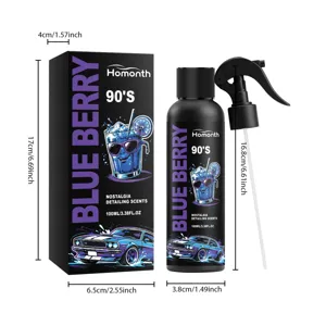 Vista dettagliata del flacone spray per auto da 100 ml con dimensioni e scatola inclusa.