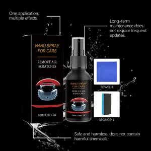 Kit de spray nano para eliminar arañazos de coche con paño de microfibra y esponja.