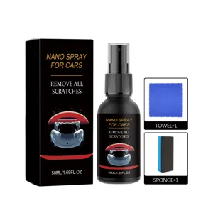 Kit de spray nano de reparacion de aranazos de coche con botella de 50ml, panio y esponja.