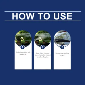 Adhesive remover spray usage guide detail image showing step by step instructions for cleaning.
