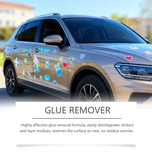 Powerful glue remover spray for car surfaces, easily cleans sticky tape and sticker residue.