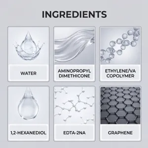 Gráfico detallado de ingredientes del recubrimiento cerámico Hikmarion con agua y grafeno.