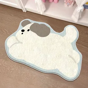 Cute irregular dog shaped plush bedroom bedside carpet, soft anti-slip floor mat for home decor.