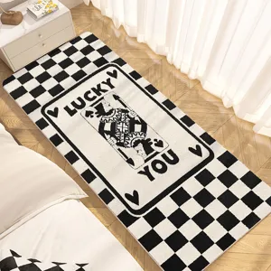 Black and white poker checkerboard bedside rug imitation cashmere soft non-slip floor mat for bedroom