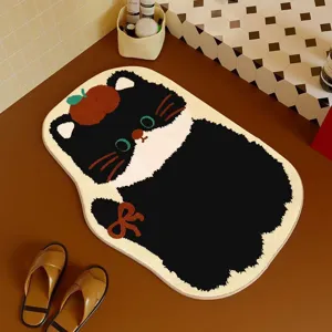 Cute cartoon cat shaped cashmere-like rug, anti-slip bedside mat for bedroom living room.