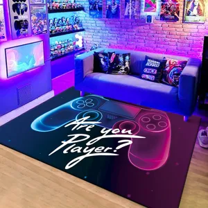 E-sports gaming console area rug for living room, modern neon gamepad non-slip floor carpet.