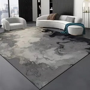 Grand tapis de salon moderne abstrait encre noire et blanche pour la décoration intérieure.