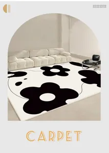 Modern minimalist black and white floral carpet for living room and bedroom decor.