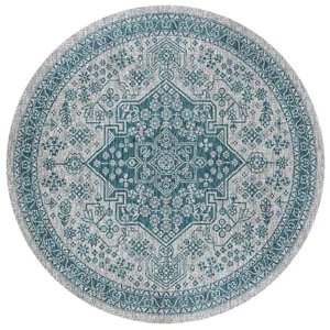Tapis de sol rond vintage à médaillon bohème, tapis floral bleu et gris pour votre salon.