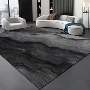 Tapis abstrait noir moderne, décoration élégante de sol pour salon de maison.