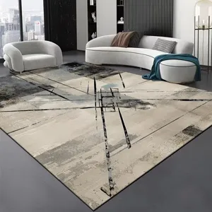 Vue de détail de tapis de style encre abstraite moderne, idéale pour canapé et hôtel.