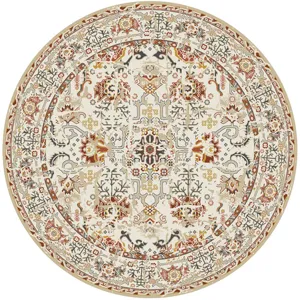 Détail de tapis rond bohème vintage, motif classique élégant pour salon et chambre.