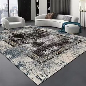 Modern minimalist grey living room carpet, abstract pattern design, wear-resistant mat.