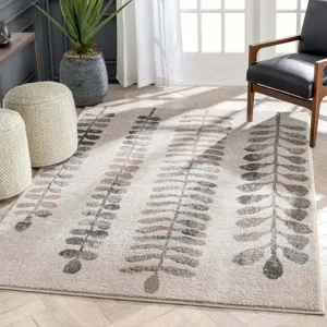 Alfombra moderna para sala de estar con diseño de hojas abstractas, duradera y fácil de limpiar.