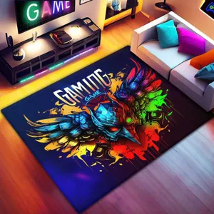 Detailansicht des Gaming-Teppichs mit einem coolen Cyberpunk-Design für moderne Räume.