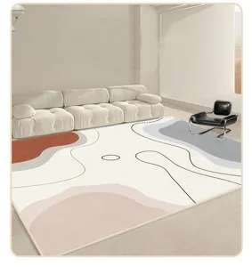 Modern minimalist faux cashmere living room rug, abstract geometric design anti-slip mat.